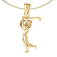 Sterling Silver 3D Woman Golfer Pendant (Rhodium or Yellow Gold-plated)