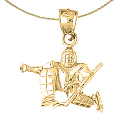 Sterling Silver 3D Hockey Goalie Pendant (Rhodium or Yellow Gold-plated)