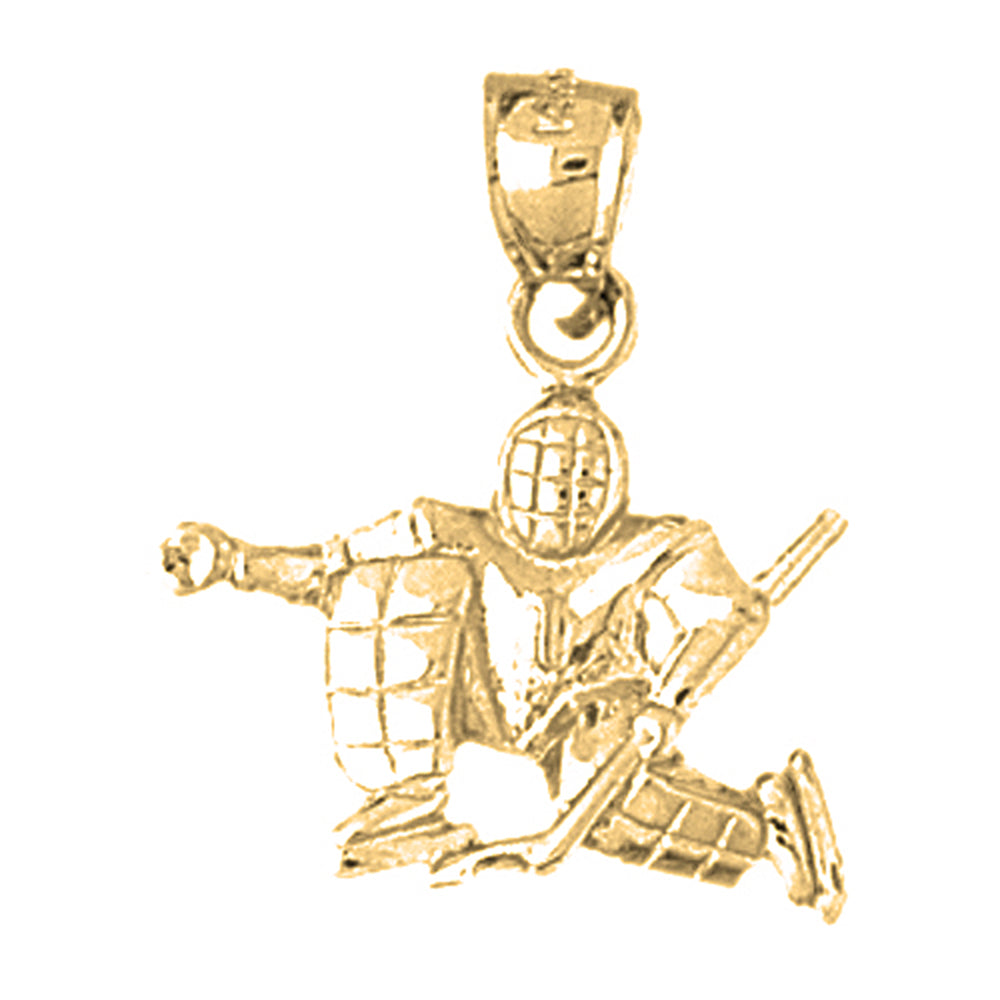Yellow Gold-plated Silver 3D Hockey Goalie Pendant