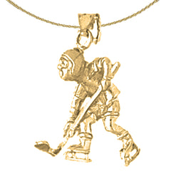 Colgante de jugador de hockey 3D de plata de ley (chapado en rodio o oro amarillo)