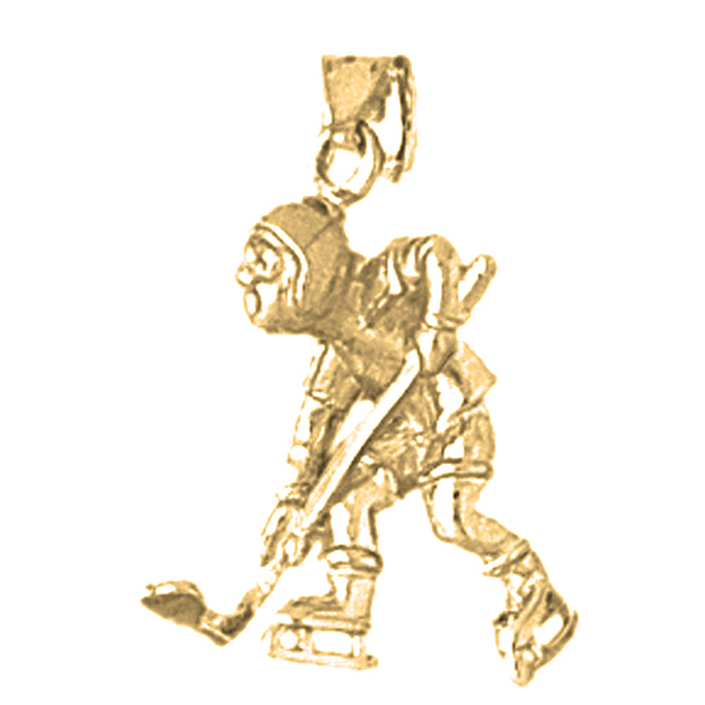 Yellow Gold-plated Silver 3D Hockey Player Pendant