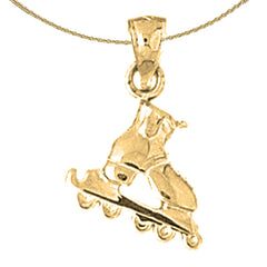 Sterling Silver 3D Skate Blades Pendant (Rhodium or Yellow Gold-plated)