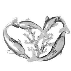 Sterling Silver Dolphins And Coral Pendant