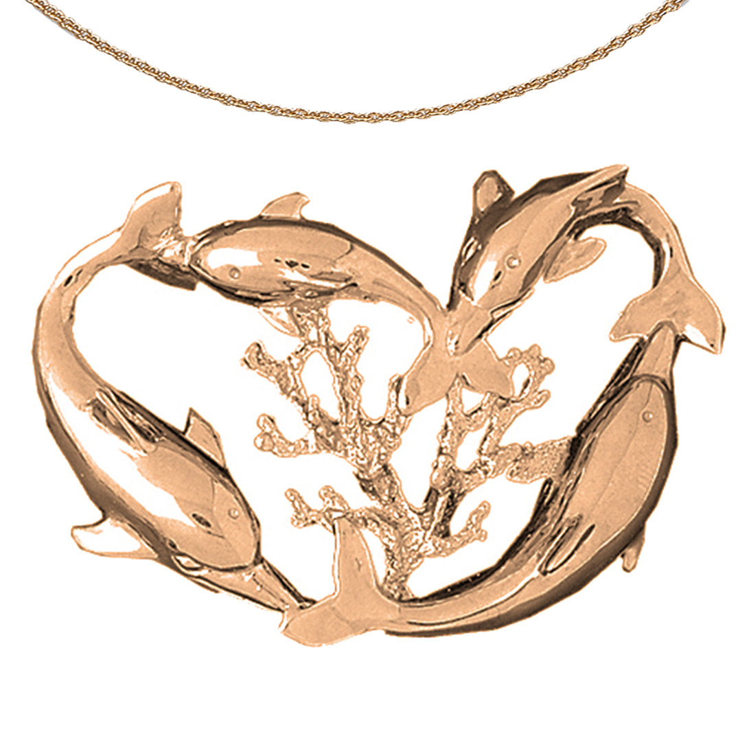 10K, 14K or 18K Gold Dolphins And Coral Pendant