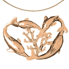 10K, 14K or 18K Gold Dolphins And Coral Pendant