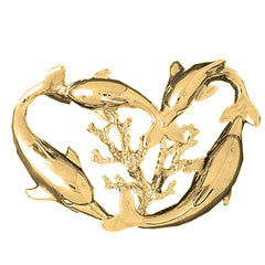 Yellow Gold-plated Silver Dolphins And Coral Pendant