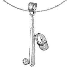 Sterling Silver Baseball Bat, Mitt, And Ball Pendant (Rhodium or Yellow Gold-plated)