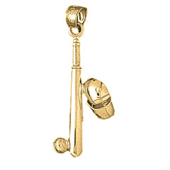 Yellow Gold-plated Silver Baseball Bat, Mitt, And Ball Pendant