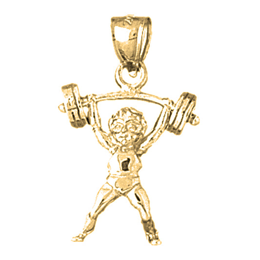 Yellow Gold-plated Silver 3D Body Builder Pendant