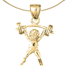 Sterling Silver 3D Body Builder Pendant (Rhodium or Yellow Gold-plated)