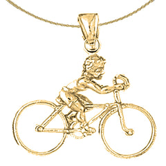 Sterling Silver 3D Cycler Pendant (Rhodium or Yellow Gold-plated)