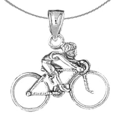 Sterling Silver 3D Cycler Pendant (Rhodium or Yellow Gold-plated)