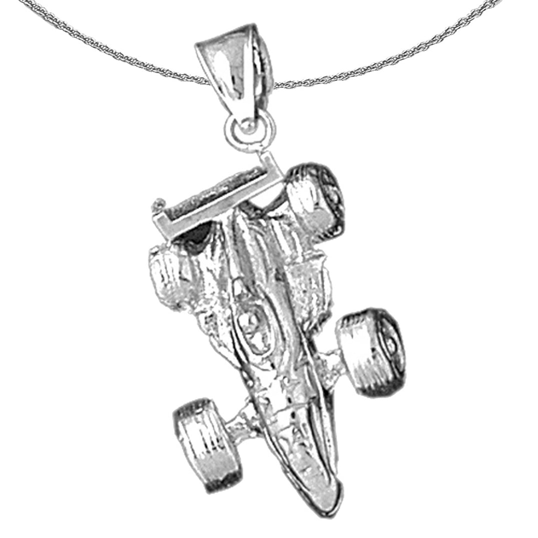 Sterling Silver Race Car Pendant (Rhodium or Yellow Gold-plated)