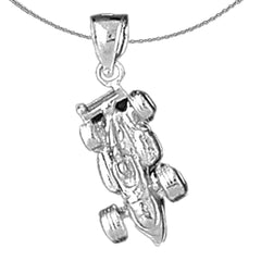 Sterling Silver Race Car Pendant (Rhodium or Yellow Gold-plated)