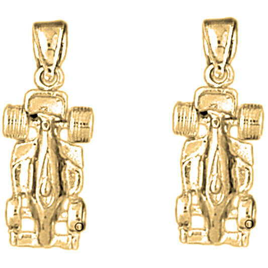 Yellow Gold-plated Silver 24mm Race Car Earrings