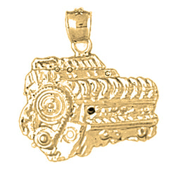 Yellow Gold-plated Silver Car Engine Pendant