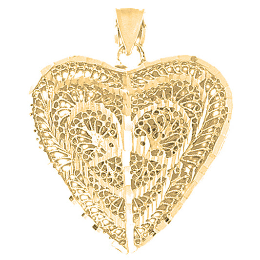 Yellow Gold-plated Silver 3D Filigree Heart Pendant