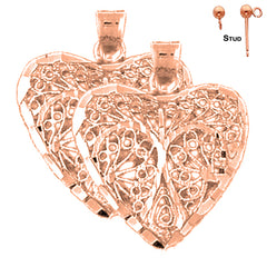 14K or 18K Gold 24mm 3D Filigree Heart Earrings