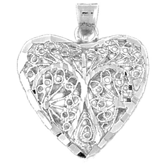 Sterling Silver 3D Filigree Heart Pendant