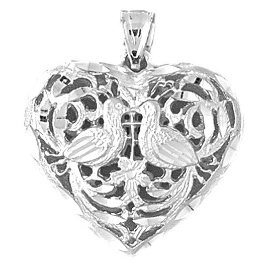 Sterling Silver 3D Filigree Heart Pendant