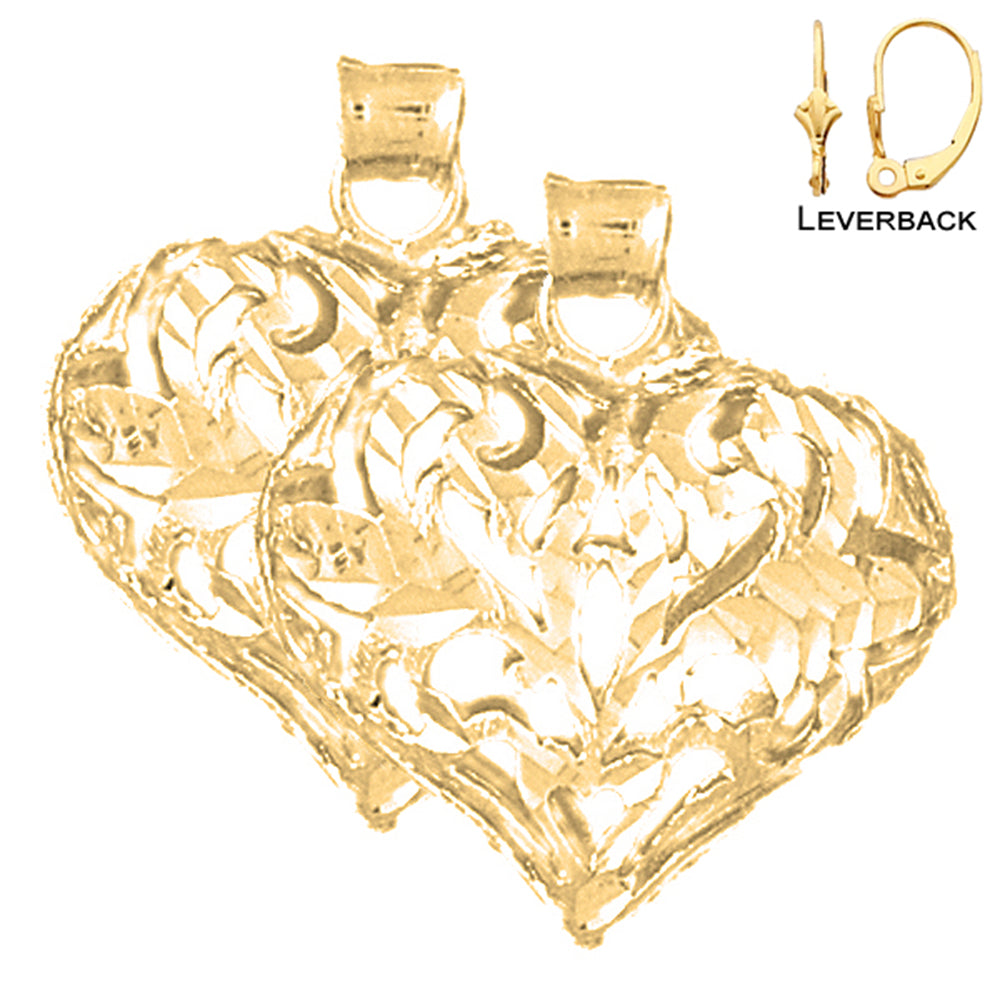 14K or 18K Gold 25mm 3D Filigree Heart Earrings