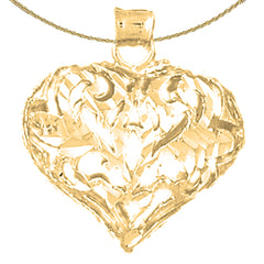 Sterling Silver 3D Filigree Heart Pendant (Rhodium or Yellow Gold-plated)