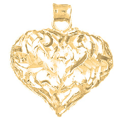 Yellow Gold-plated Silver 3D Filigree Heart Pendant