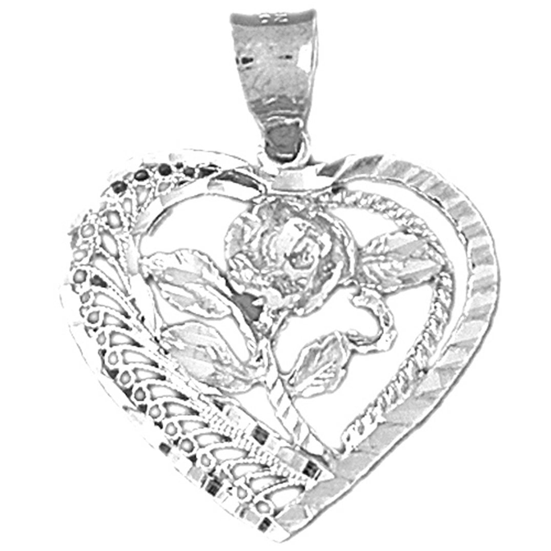 Sterling Silver Heart And Rose Pendant