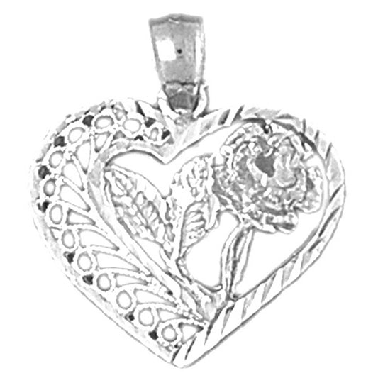 Sterling Silver Heart And Rose Pendant