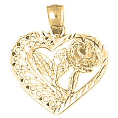 Yellow Gold-plated Silver Heart And Rose Pendant