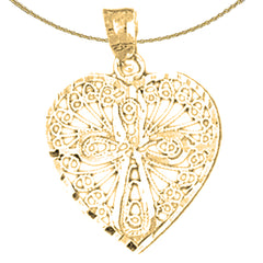 Colgante de corazón con cruz de plata de ley (bañado en rodio o oro amarillo)