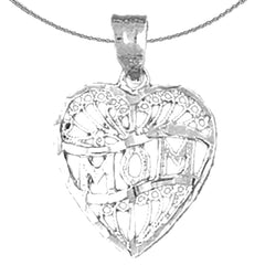 Sterling Silver Heart Mom Pendant (Rhodium or Yellow Gold-plated)