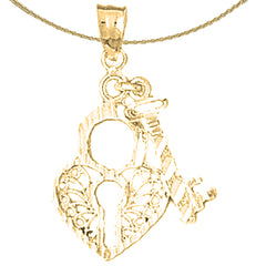 Colgante con llave y candado en forma de corazón de plata de ley (bañado en rodio o oro amarillo)