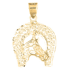 Yellow Gold-plated Silver Horseshoe And Horse Pendant