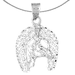Sterling Silver Horseshoe And Horse Pendant (Rhodium or Yellow Gold-plated)