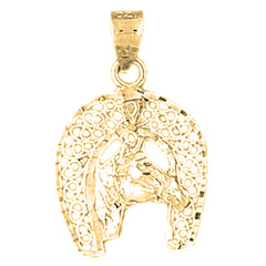 Yellow Gold-plated Silver Horseshoe And Horse Pendant
