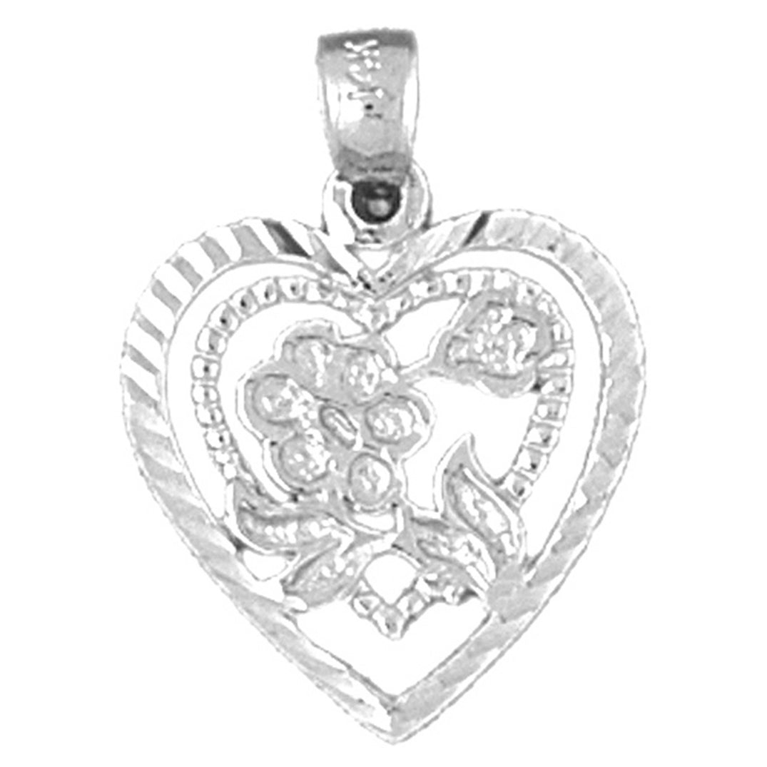 Sterling Silver Heart With Rose Pendant