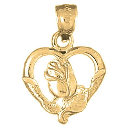 Yellow Gold-plated Silver Heart With Rose Pendant
