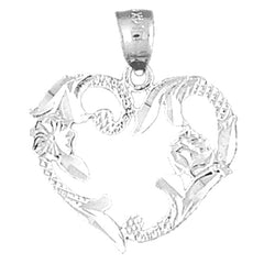 Sterling Silver Heart With Rose Pendant