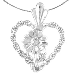 Colgante de corazón con rosa en plata de ley (bañado en rodio o oro amarillo)