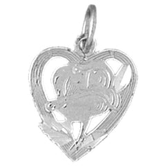 Sterling Silver Heart With Flower Pendant