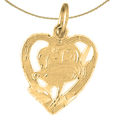 Colgante de corazón con flor de plata de ley (bañado en rodio o oro amarillo)