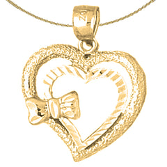 Colgante de corazón con lazo de plata de ley (bañado en rodio o oro amarillo)