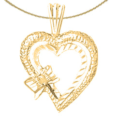 Sterling Silver Heart With Bow Pendant (Rhodium or Yellow Gold-plated)