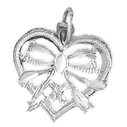 Sterling Silver Heart With Bow Pendant