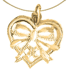 Sterling Silver Heart With Bow Pendant (Rhodium or Yellow Gold-plated)