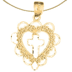 Colgante de corazón con cruz de plata de ley (bañado en rodio o oro amarillo)