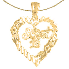 Sterling Silver Sweet 16 Heart Pendant (Rhodium or Yellow Gold-plated)