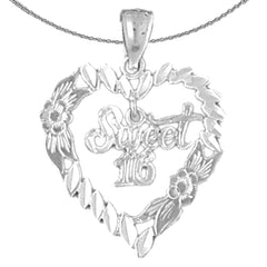Sterling Silver Sweet 16 Heart Pendant (Rhodium or Yellow Gold-plated)