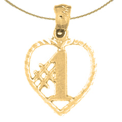 Sterling Silver #1 Heart Pendant (Rhodium or Yellow Gold-plated)